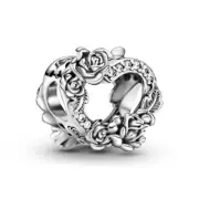 New 100% Genuine Authentic Pandora Open Heart & Rose Flowers Charm 799281C01