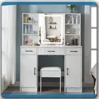 Large Dressing Table With Smart LED Mirror + Vanity Stool 5 Drawers Makeup Desk
