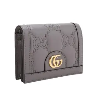 【GUCCI 古馳】GG絎縫皮革釦式短夾(灰色)