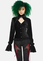 [Devil Fashion] High Neck Long Sleeve Cutout Top