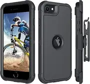 BENTOBEN iPhone SE 2022 Case, iPhone SE 2020 Case, Heavy Duty [3 Layers] Shockproof Full Body Rugged Hybrid Case for iPhone SE 3rd/2nd Generation 4.7" with Kickstand Belt Clip Holster Cover, Black