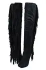 Black HOT Turn Heads Sexy Flag Fringe Spine Trim Over the Knee Thigh High Boots