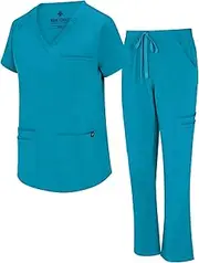 [Natural Uniforms] Womens 11 Pocket Cool Stretch Cargo Scrub Set (Teal, Small)