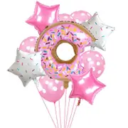 10pcs Donut Balloons Set - Pink Donut Star Confetti Helium Foil Balloons for Baby Shower Kids Birthday Party Decorations