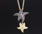 Women Star Fish Pendant 925 Sterling Silver Gilt Blue Created Zircon & Nano CZ