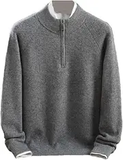 [Hamthuit] Men's Semi High Neck Zipper Sweater Thickened Half High Neck Sweater Knit Soft Warm Long Sleeve Pullover