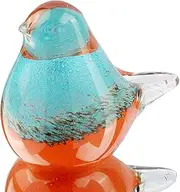 [Quligeta] Hophen Art Glass Bird Figurine Handmade Blown Glass Paper Wight Mother`s Day Gift Home Ornament (Blue Orange)