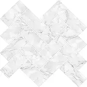 In Home NH2358 Herringbone Carrara Peel Stick Backsplash Tiles, White & Off-White