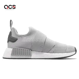 adidas 休閒鞋 NMD R1 W Strap 女鞋 灰 白 BOOST 襪套 魔鬼氈 三葉草 愛迪達 GW9470