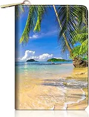 [FVAENDHIO] Credit Card Holder Wallets for Women, Lion Print RFID Blocking Small Leather Card Case Wallet Zipper Accordion Wallets, Shore Palms Tropical Beach, Fashions