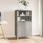 Highboard Storage Cabinet, 60x36x110 cm, Concrete Grey Engineered Wood, Stable Wooden Feet, Hallway Furniture