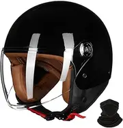 Motorcycle Helmet with Visor German Style Motorcycle Jet Helmet 3/4 Half Helmet for Men and Women Moped Helmet for Scooter Cruiser ECE Approved