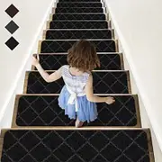 Stair Treads Carpet Non-Slip Indoor Stair Runners for Wooden Steps, Stair Rugs for Kids and Dogs, Set of 15, 8" X 30",Diamond Black