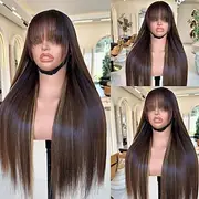 Remy Human Hair 5x5 Closure 13x4 Lace Front Wig With Bangs Vietnamese Hair Straight Brown Multi-color Wig 130% 150% Density with Baby Hair Highlighted / Balaya