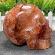 830g 104mm Red Fire Quartz Hematoid Skull Crystal Hand Carved Home Decor