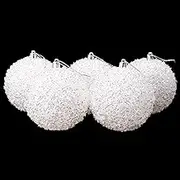 Pack of 5 - Extra Large 100mm Christmas Tree Baubles - White Iridescent Sparkle Decorated Baubles
