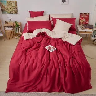 戀家小舖 台灣製床包 單人床包 床單 楓葉紅 100%天絲 床包枕套組 床高35cm 60支天絲 素色