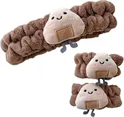 [CHENGZI] 3D Doll Hair Strap Wrist Strap Two Piece Set Face Wash Two Piece Set Sleeves Waterproof and Water Absorbent (Brown)