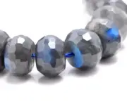 12-13MM BLACK LABRADORITE GEMSTONE GRADE AA FACETED RONDELLE LOOSE BEADS 7.5"