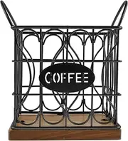 Coffee Pod Holder with Wood Base Large Capacity Coffee Pod Organizer Sturdy Coffee Pod Basket Holder Stylish Coffee Pod Storage Coffee Capsules Holder Coffee Station Organizer for Home Office (Black)