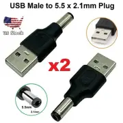 2x USB 2.0 A Male To 5.5x2.1mm Male Plug 5V DC Power Supply Adapter Connector