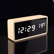 LED Digital Alarm Clock Mirror Double Screen Sound Control Wood Clock
