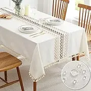 QIANQUHUI Linens Rectangle Tablecloths, Waterproof Embroidery Leaf Table Cloth with Tassel,Wrinkle Free Table Cover Decoration for Kitchen Dinning Party Holiday(Coffee Leaf,55 x 86 Inch)