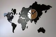 World Clock map, Large Office Wall Clock, Living Room Modern and Creative Sticker Wall Clock