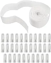 uxcell Curtain Pleat Tape, 8 Meters/8.8 Yards Pleated Tape for Curtains with 32 Pcs Stainless Steel 4 Prongs Hooks for DIY Pinch Pleating Drapes (White, 1 Set)