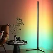 LED Floor Lamp, RGB Corner Floor Lamp with APP Remote Control,Black Standing Lamp with 16 Million Colors Changing Ambience Light with Music Sync,DIY Mode for Living Room (Ink Black)