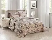 Rustic Southwest Quilted Western Bedspread Bedding Set in Brown Beige Taupe Charcoal and Tribal Native American Patterns - Nevada (King/Cal-King)