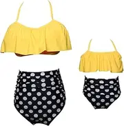 [KABETY] Girls Swimsuit Two Pieces Bikini Set Ruffle Falbala Swimwear Bathing Suits, Yellow, Medium