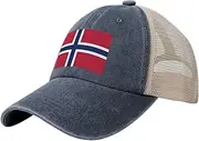 [Generic] Flag of Norway Cowboy Mesh Baseball Cap for Norwegian Man Woman Outdoor Adjustable Denim Hat