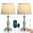 Bedside Table Lamp Touch Control Bedroom Lamps with USB-C USB-A Charging Port