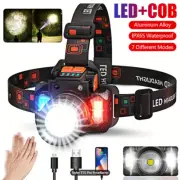 Super Bright COB LED Headlamp USB Rechargeable Head Torch Headlight Lamp 7Modes