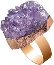 [Generic] Purple Raw Amethyst Rings for Women - Adjustable Natural Amethyst Ring | Raw Amethyst Exquisite Crystal Ring for Family Friends Colleagues