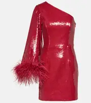 [Rebecca Vallance] Rebecca Vallance Nika feather-trimmed minidress UK 6 red