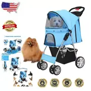 Compact Blue Pet Stroller for Dogs & Cats – Lightweight, Easy to Carry & Travel