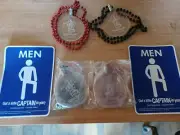 Captain Morgan Rum Mardi Gras beads 2 sets + 2 Mens room stickers