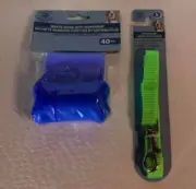 Kennel Club Size Small Green Dog Leash & Blue Waste Bags 40pc With Dispenser