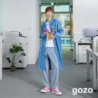 在飛比找momo購物網優惠-【gozo】顯瘦深淺拼接牛仔風衣外套(藍色)