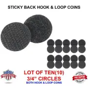 Coins | Circles | Dots | Sticky Back | Hook & Loop | 3/4” | Black | Lot of 10