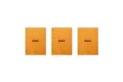 3x Rhodia Side Stapled A4+ Notepad w 4 Holes Office Stationery 5x5 Grid Orange