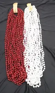 2 Dozen Mardi Gras Beads Red & Pearl White 33" School Party Parade 24 Necklaces