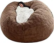EdNey Bean Bag Chair Cover Faux Fur Without Filling for Kids Adults Soft Velvet Beanbag Sofa Extra Sturdy Zipper for Organizing for Adult Teen Children,Brown,180×86cm