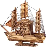 Tofficu Wooden Sailing Ship Model Vintage Decor for Home Office Mediterranean Style