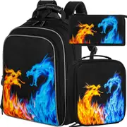 Water Resistant 16 Inch Boys Dragon Backpack Set