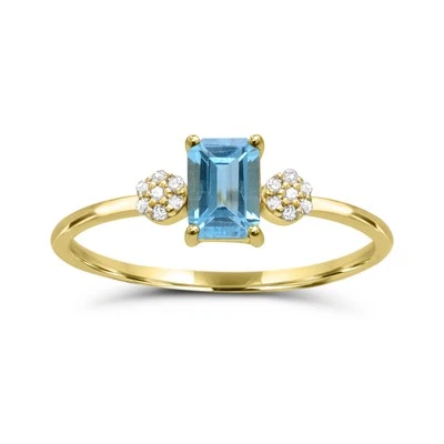 10K Gold Swiss Blue Topaz & Diamond Engagement Ring Sz 7 (0.60Ct, H-I, I1-I2)