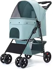 Folding pet Stroller,4 Wheels pet pram cart for Dogs and Cats,pet Trolley with Shock Absorber Swivel Front Wheel,Rear Wheel with Foot Brakes,Front and Back mesh Windows