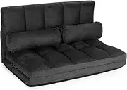 Aussie Choice Convertible Floor Sofa Bed with 2 Pillows, Adjustable Lazy Sofa Sleeper with 6 Backrest Positions, Metal Frame, Soft Suede Fabric, Foldable Lounge Couch Recliner